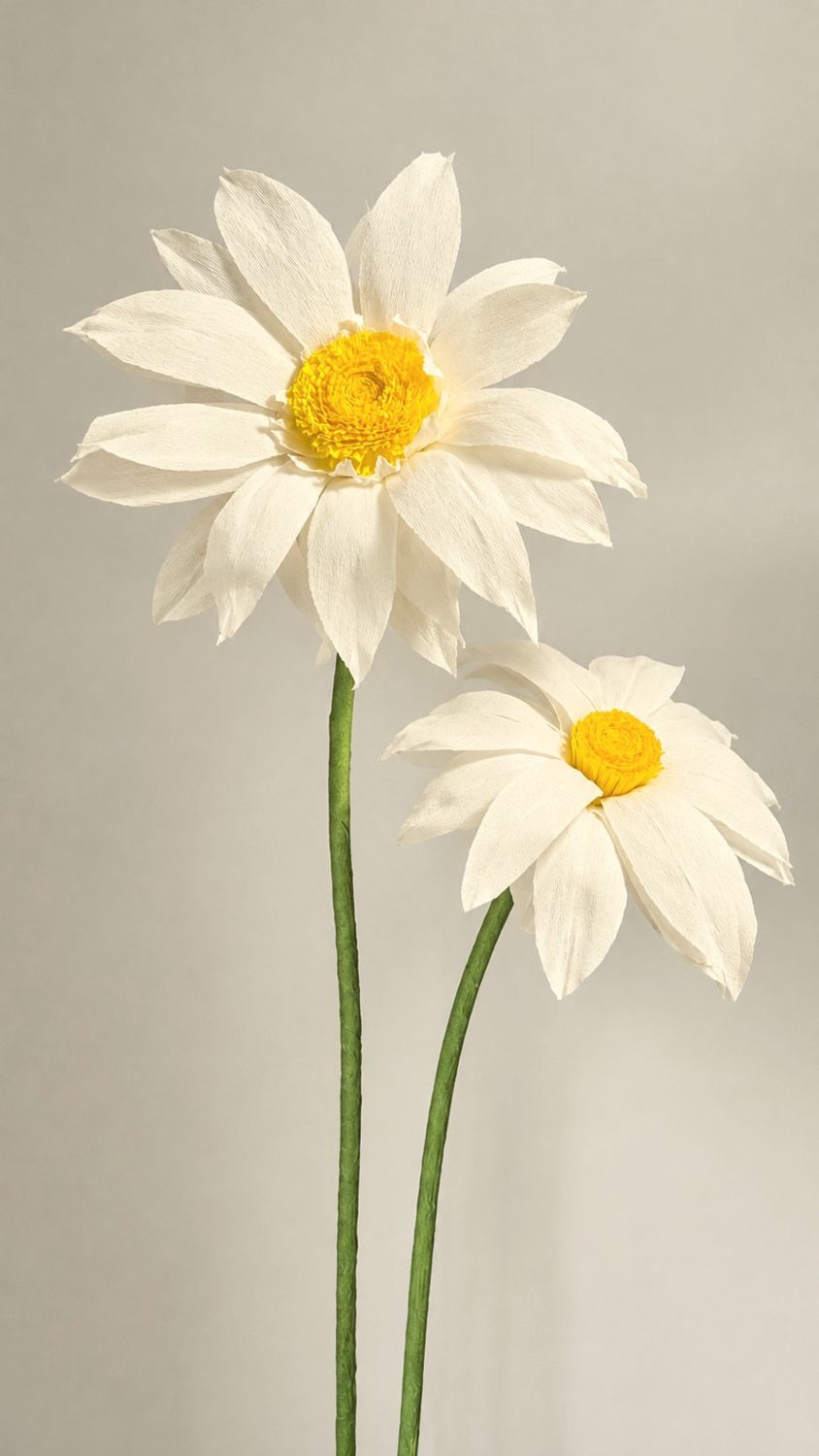 Two giant white paper daisies