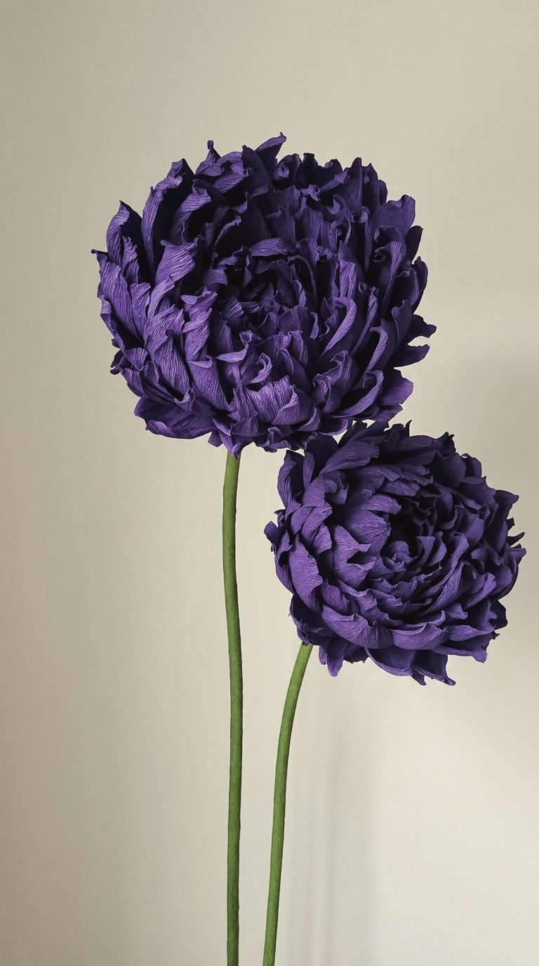 Dark purple giant paper peonies